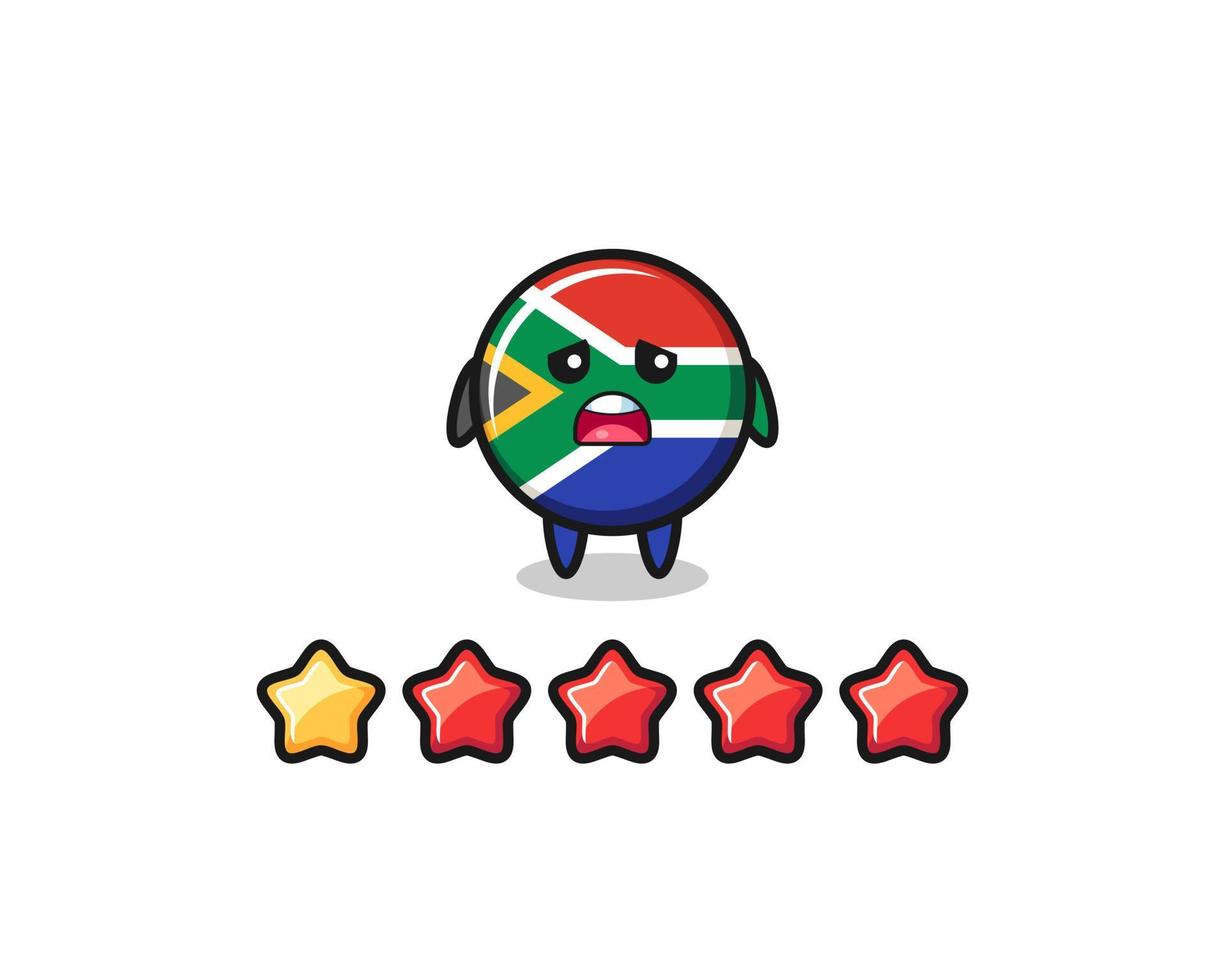 la ilustración de la mala calificación del cliente, lindo personaje de la bandera de sudáfrica con 1 estrella vector
