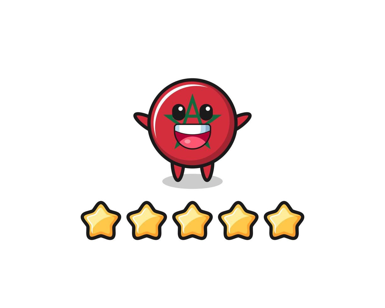 the illustration of customer best rating, morocco flag cute character with 5 stars vector