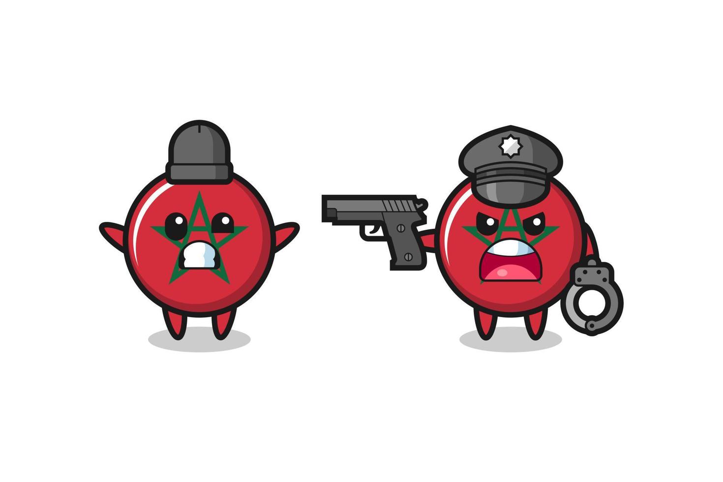illustration of morocco flag robber with hands up pose caught by police vector
