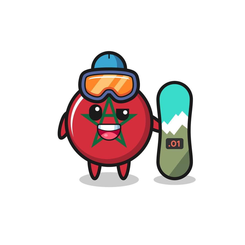 ilustración del personaje de la bandera de marruecos con estilo de snowboard vector