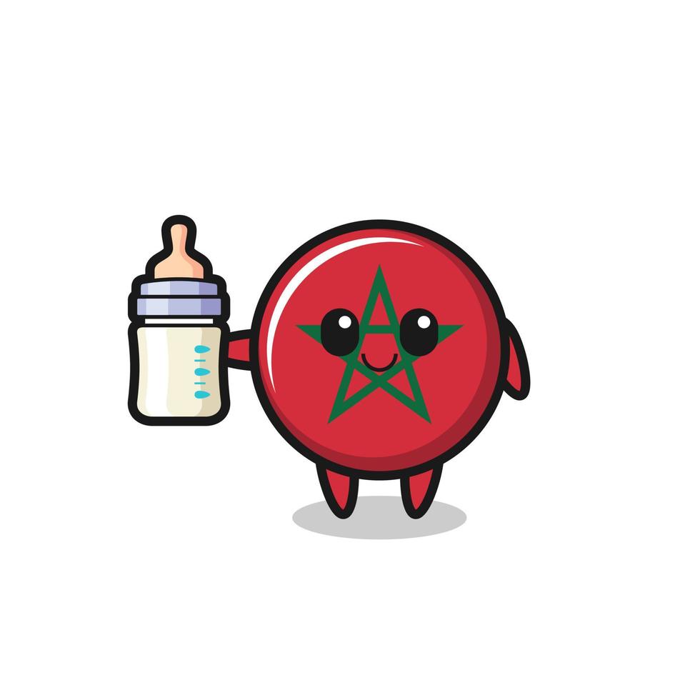 baby morocco flag cartoon character with milk bottle vector