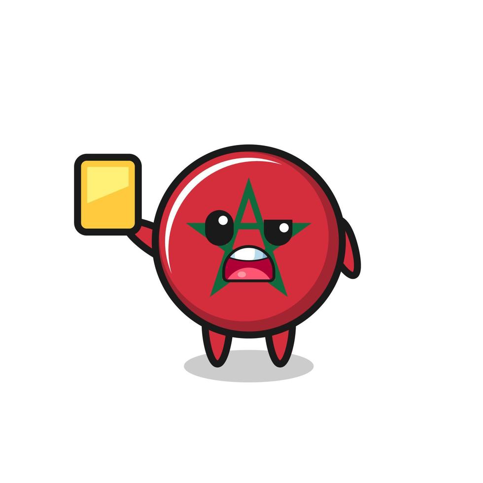 cartoon morocco flag character as a football referee giving a yellow card vector