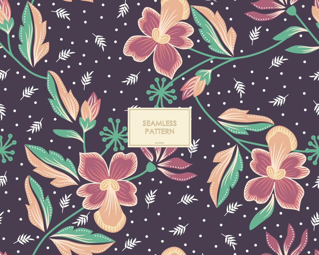 COLORFUL FLOWERS BATIK PATTERN. BATIK SEAMLESS PATERN VECTOR
