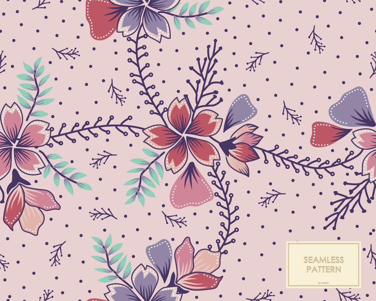 COLORFUL FLOWERS BATIK PATTERN. BATIK SEAMLESS PATERN VECTOR