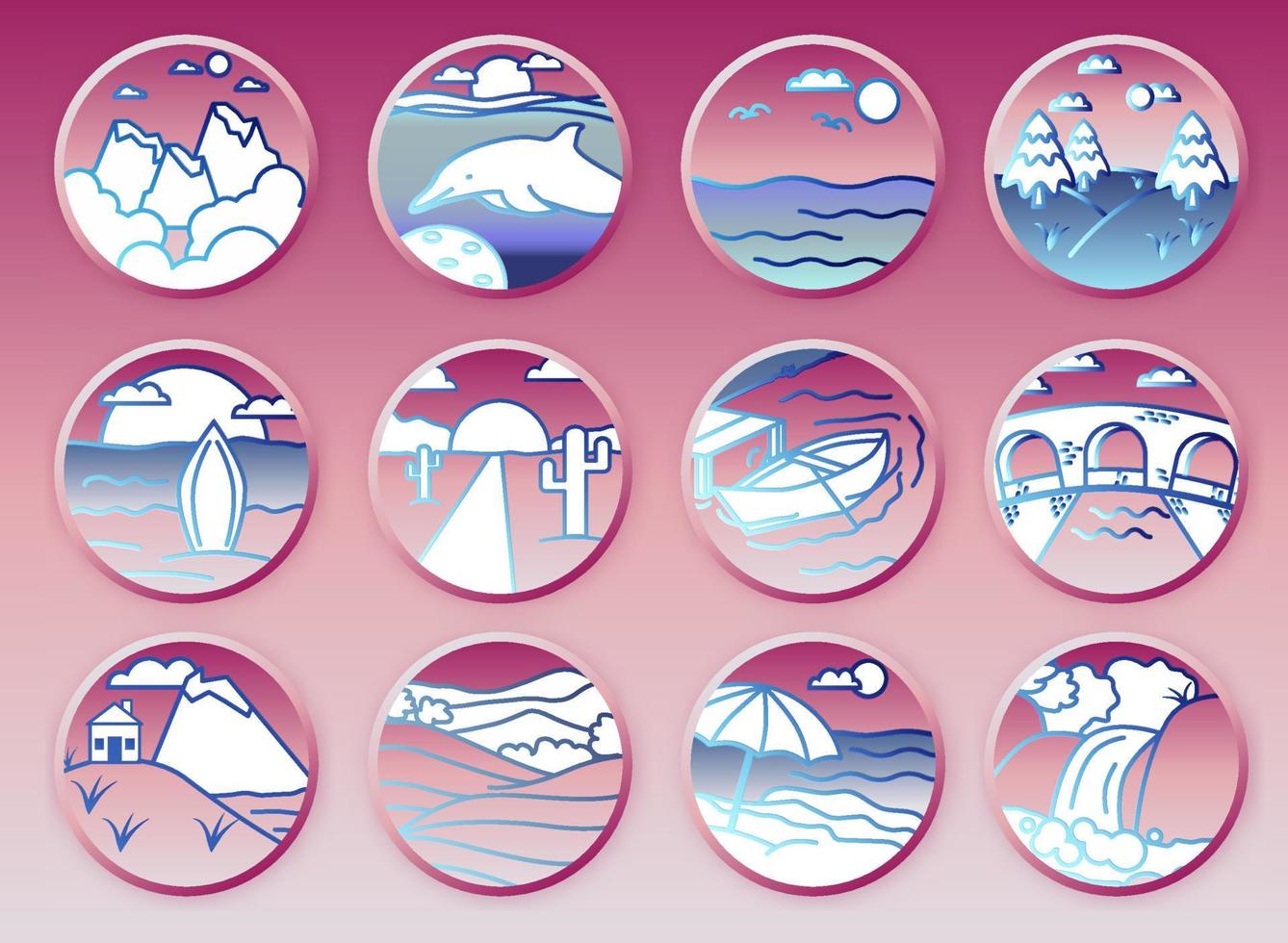 GRADIENT STORY HIGHLIGHT COVER OF DRAWING PANORAMA ICON SET vector