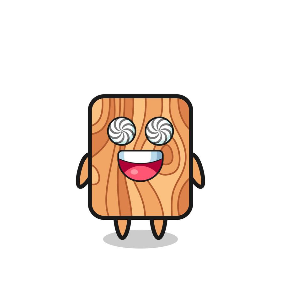 cute plank wood character with hypnotized eyes vector