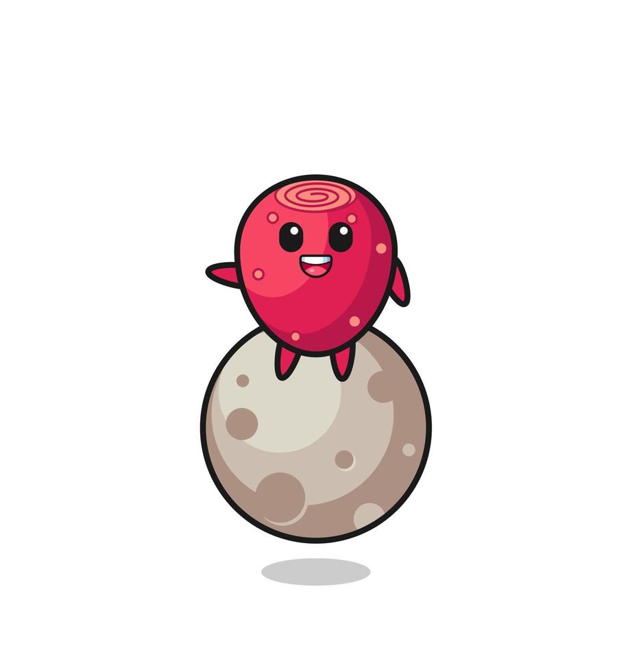 illustration of prickly pear cartoon sitting on the moon vector