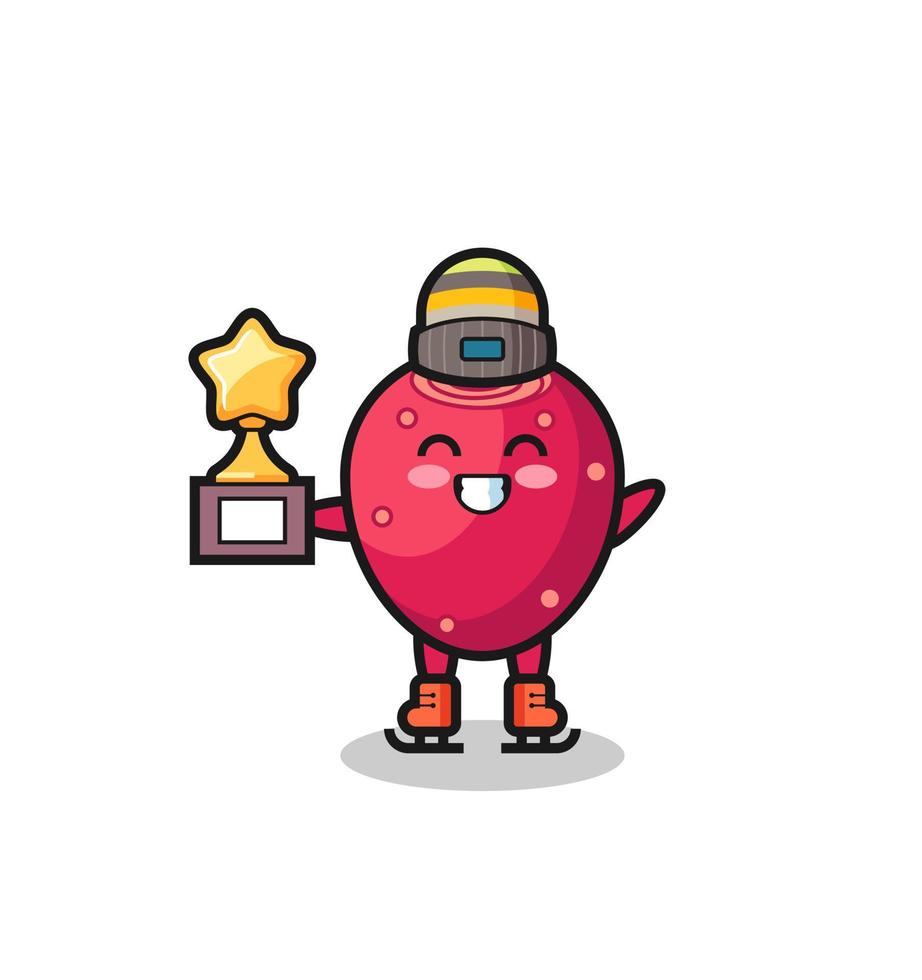 prickly pear cartoon as an ice skating player hold winner trophy vector