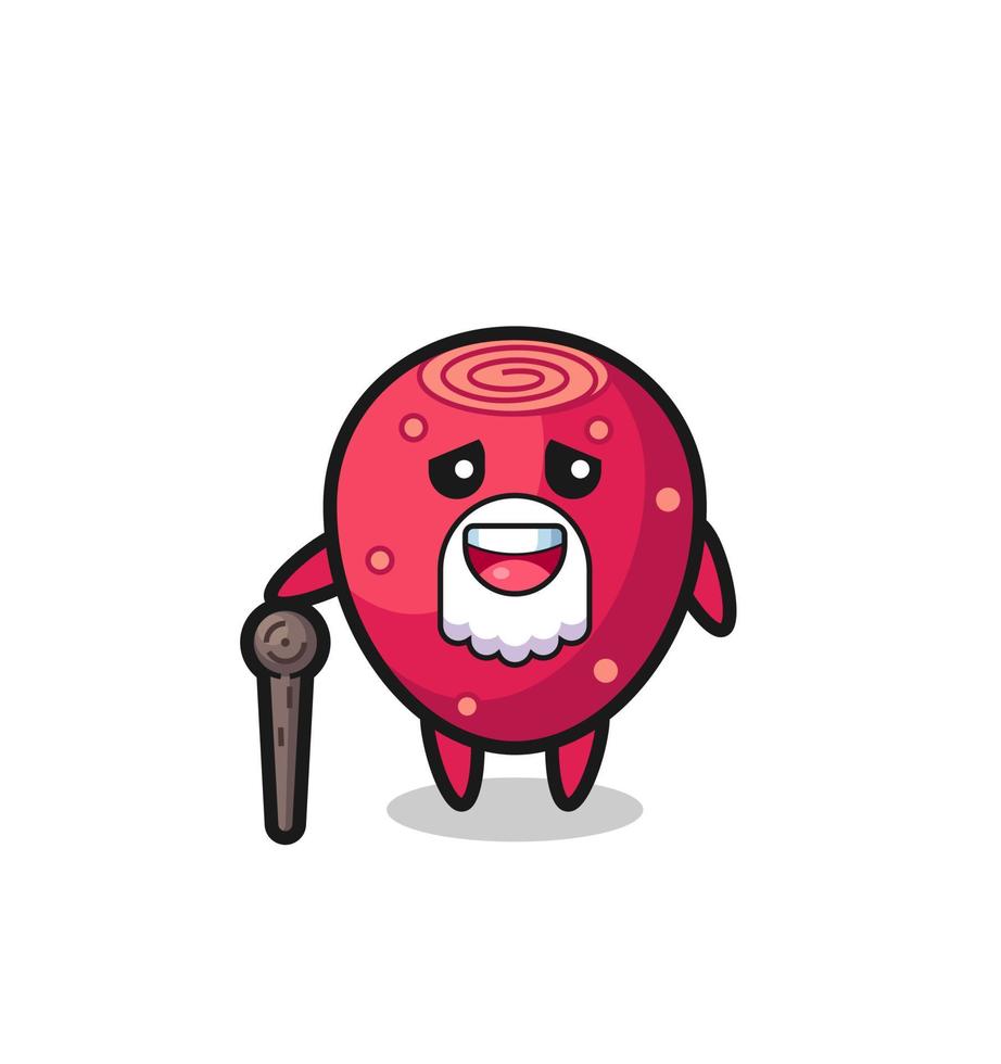 cute prickly pear grandpa is holding a stick vector