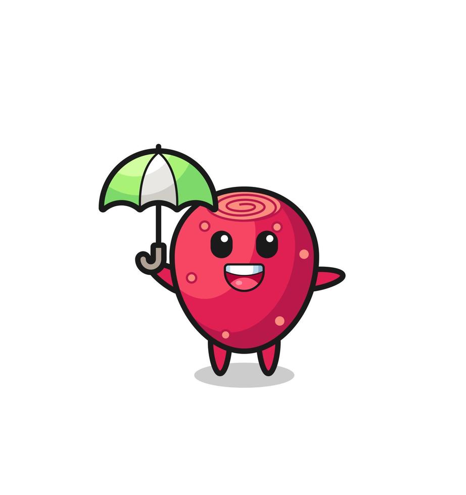 cute prickly pear illustration holding an umbrella vector