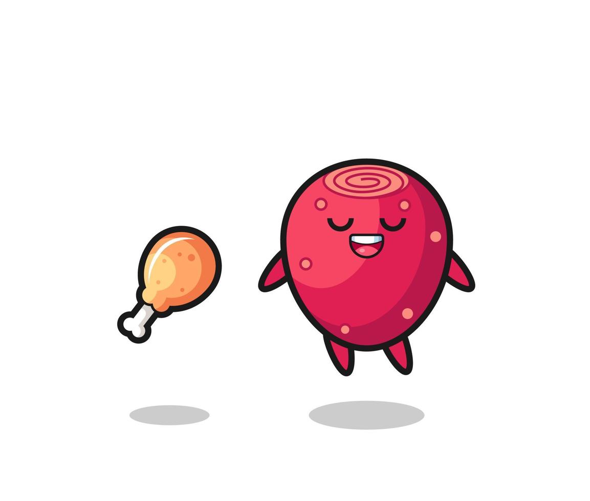 cute prickly pear floating and tempted because of fried chicken vector