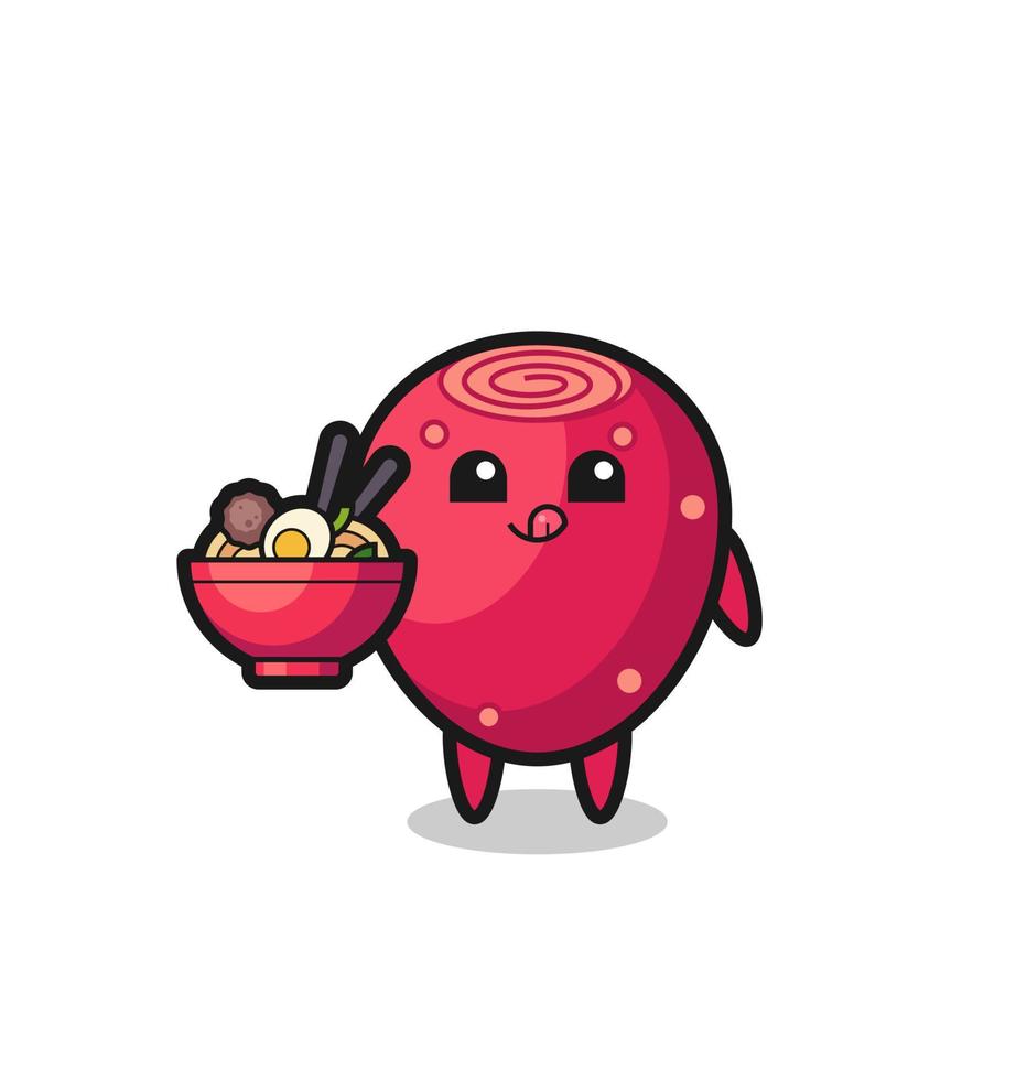 cute prickly pear character eating noodles vector