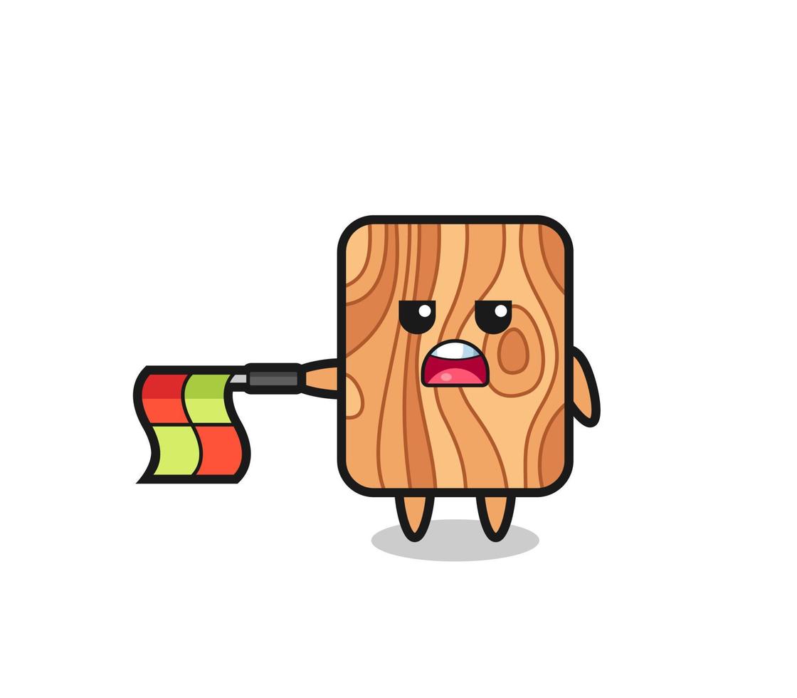 plank wood character as line judge hold the flag straight horizontally vector