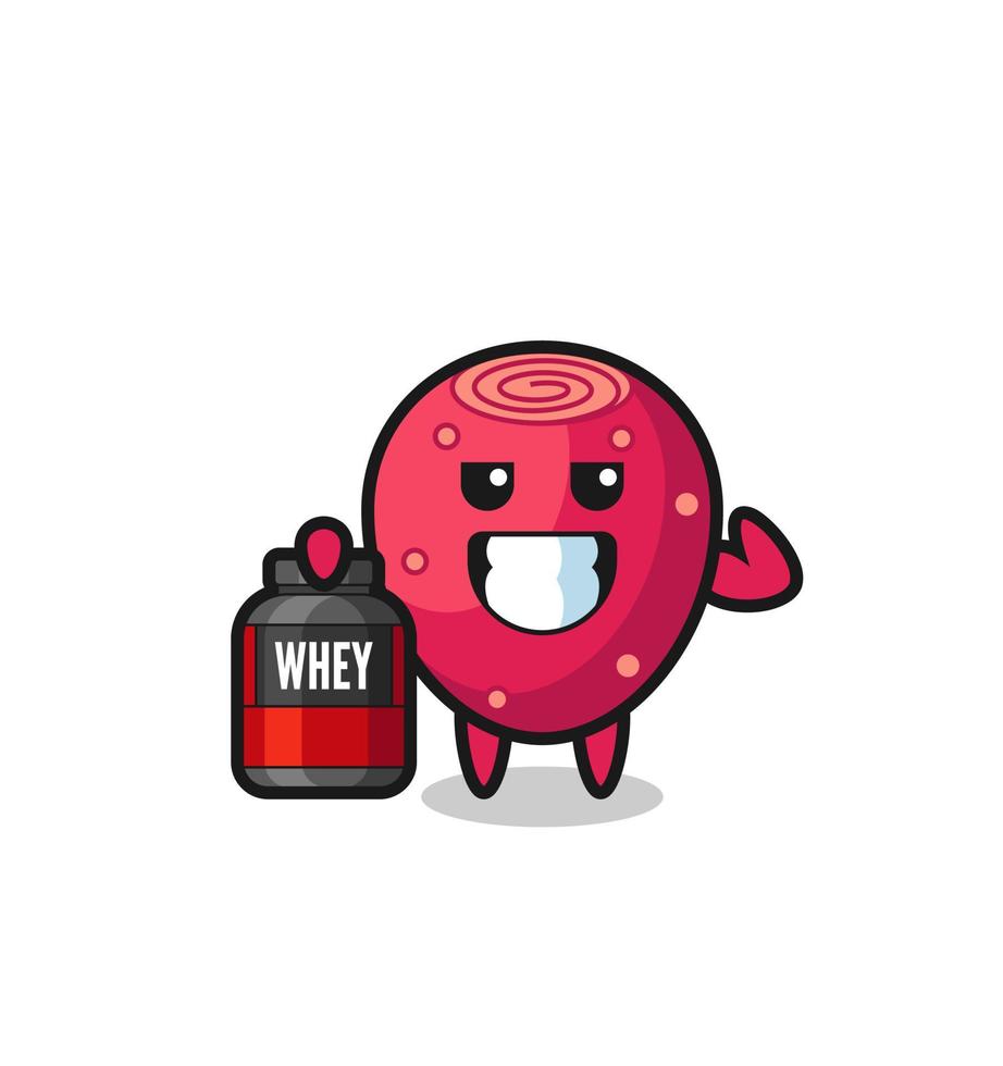 the muscular prickly pear character is holding a protein supplement vector