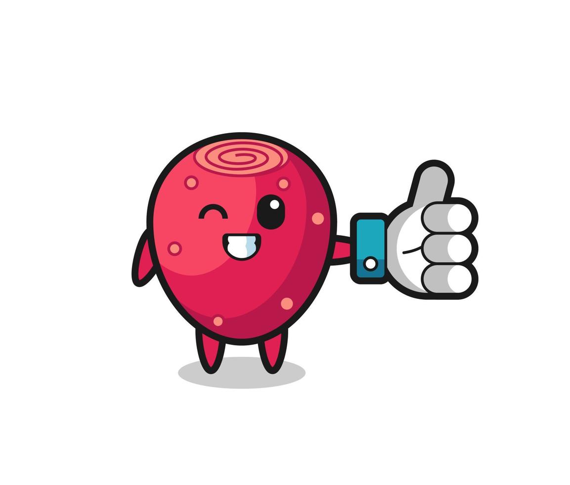 cute prickly pear with social media thumbs up symbol vector