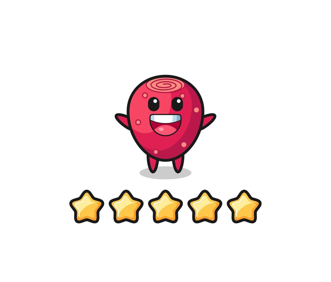 the illustration of customer best rating, prickly pear cute character with 5 stars vector