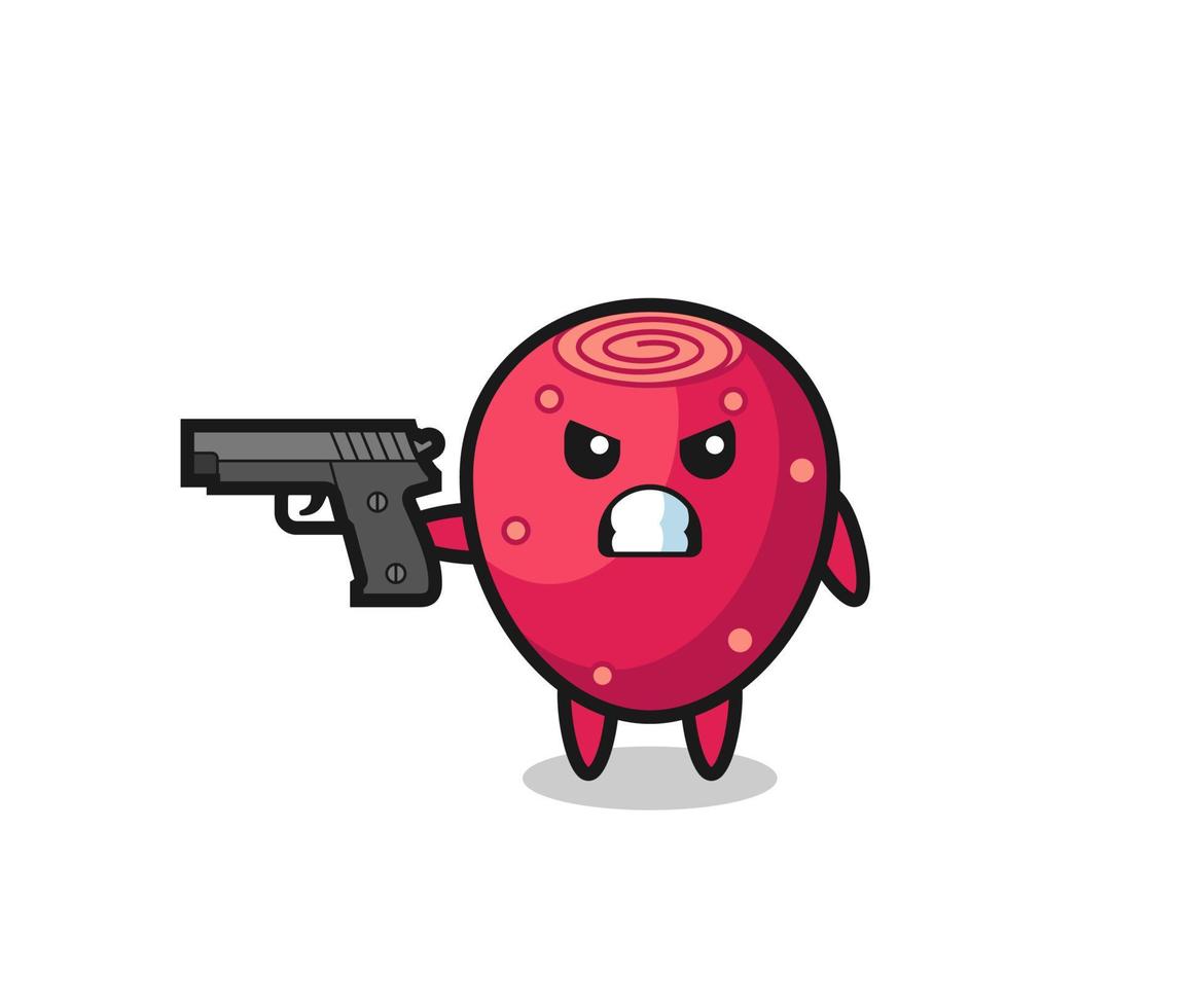 the cute prickly pear character shoot with a gun vector