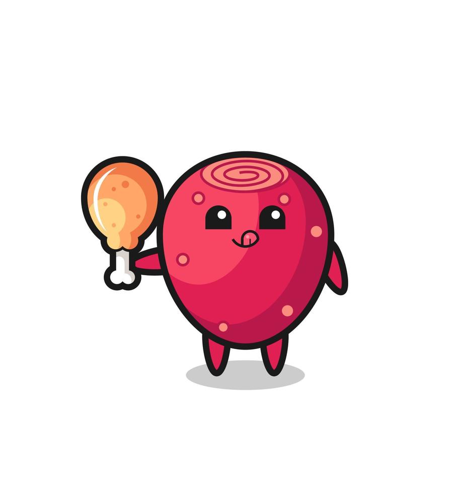 prickly pear cute mascot is eating a fried chicken vector