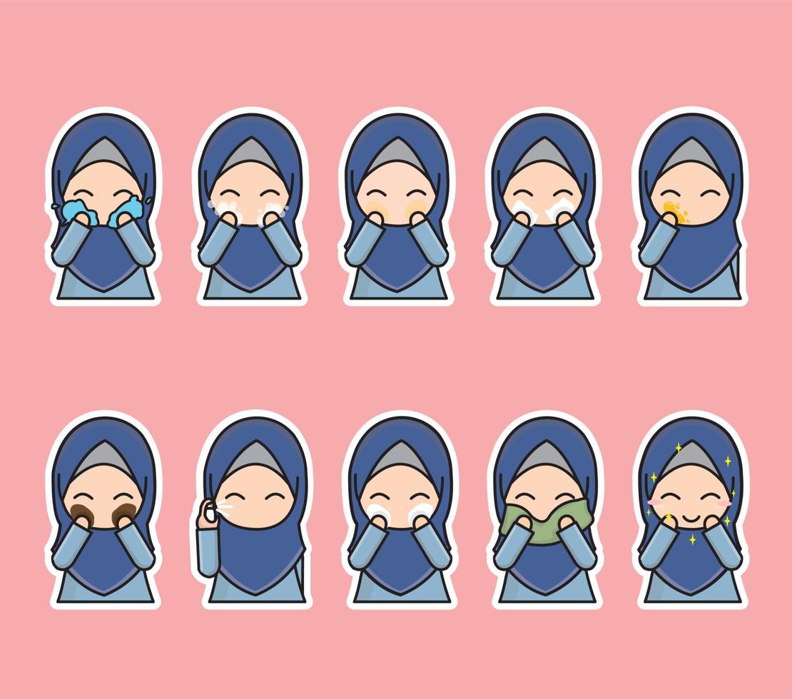 Muslimah Skin Care Routine Vector Illustration