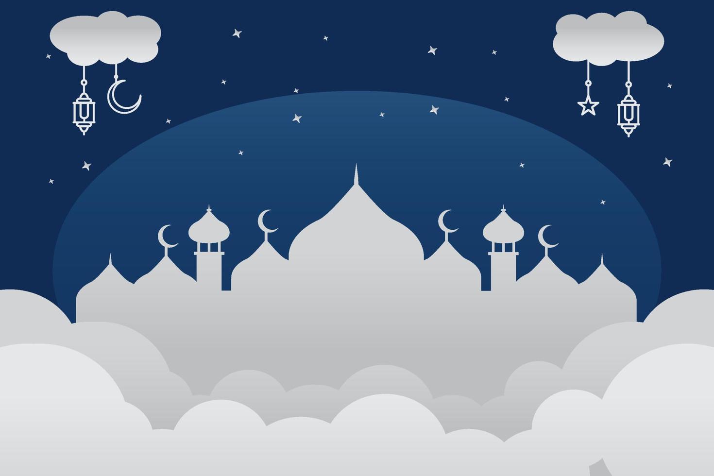 Realistic blue ramadan beautiful background with white cloud style vector