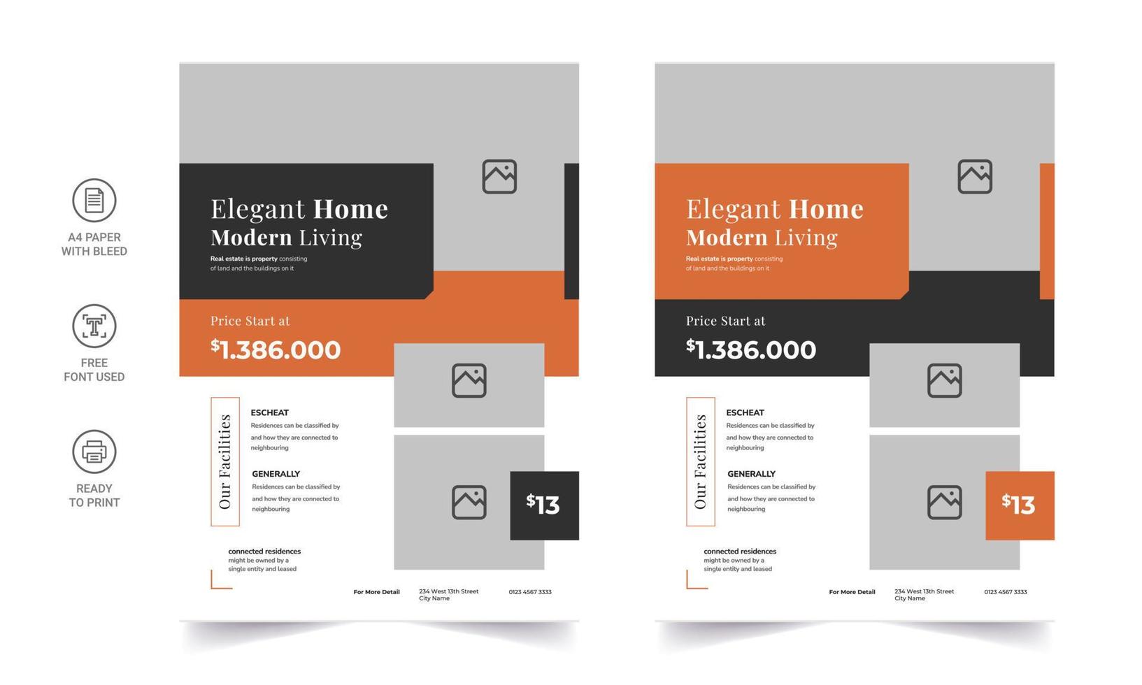 plantilla de volante de negocios inmobiliarios - anuncio de venta de viviendas. plantilla de folleto editable, diseño de folleto, folleto tríptico inmobiliario o folleto de tamaño a4. vector