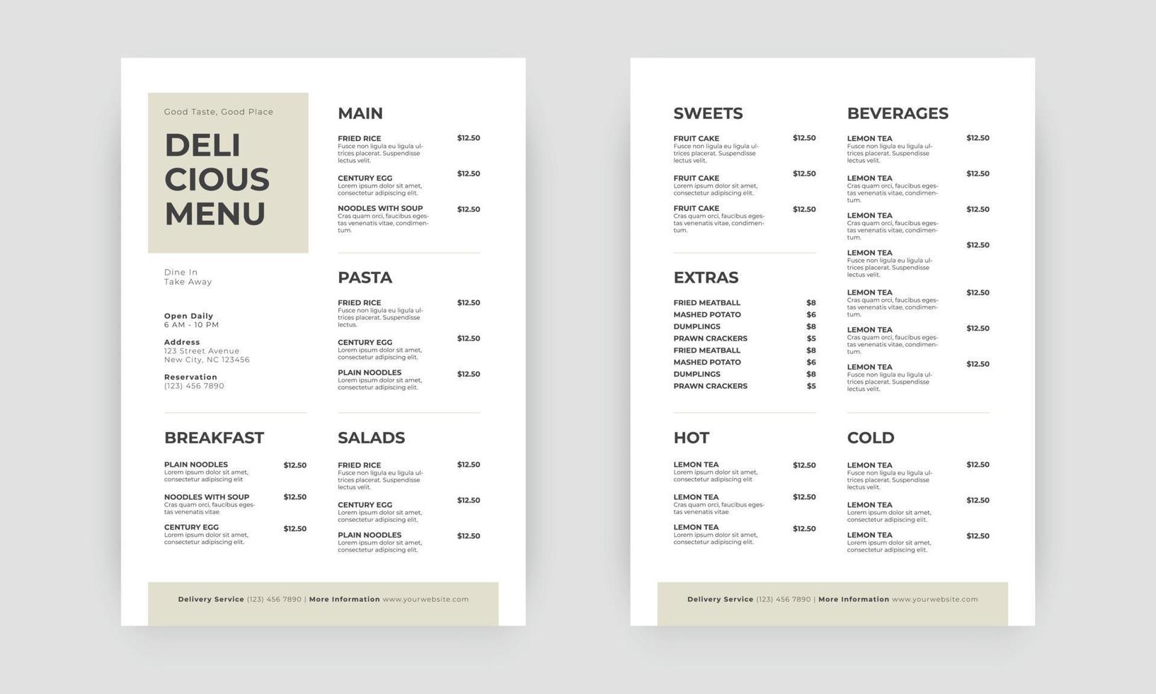 menú de comida rápida. Folleto de plantilla de menú de cafetería de comida rápida de restaurante. vector