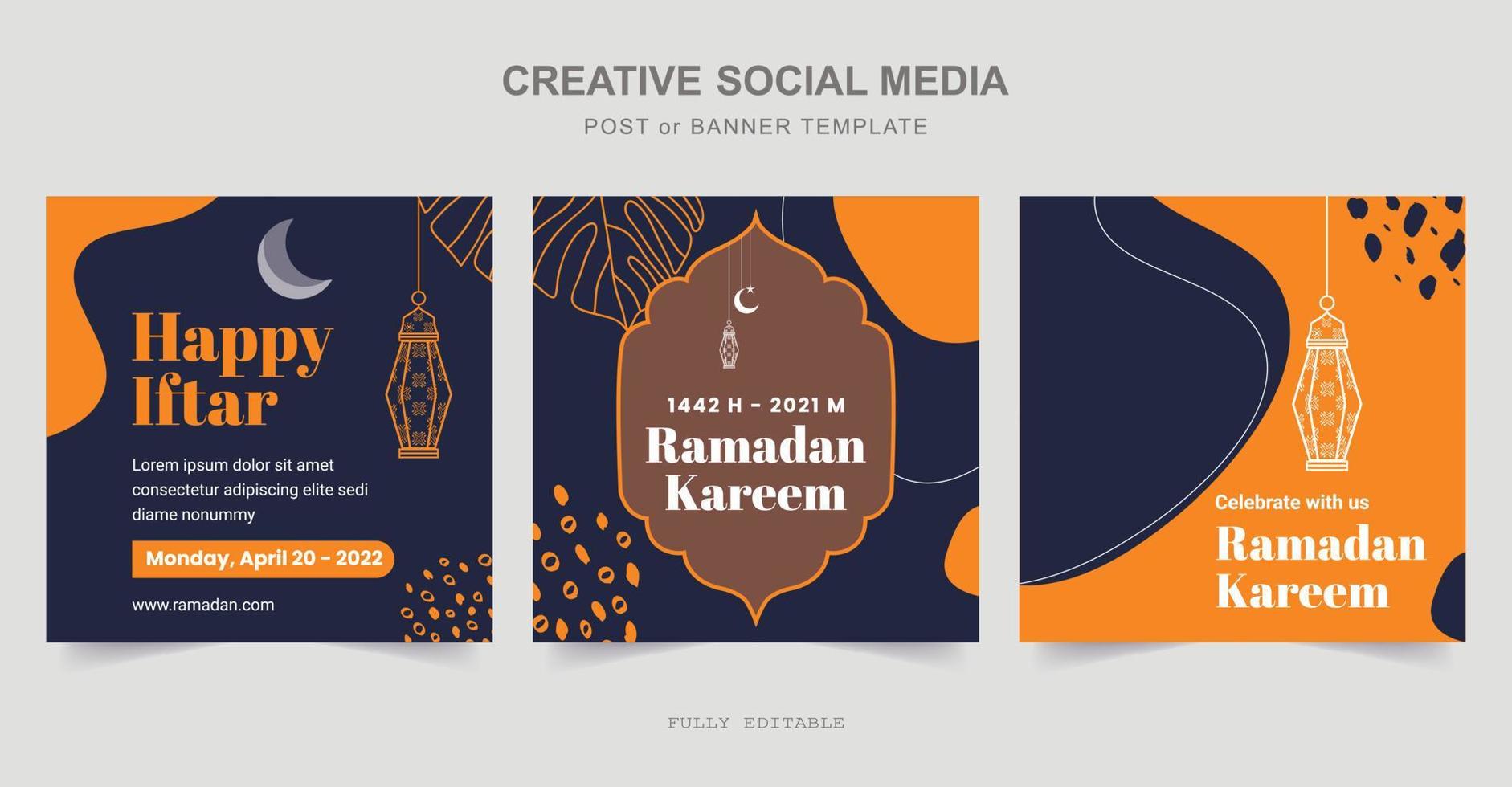 diseño de publicaciones en redes sociales de ramadán. una buena plantilla para publicidad en las redes sociales. perfecto para publicaciones en redes sociales, antecedentes y anuncios web en Internet. vector