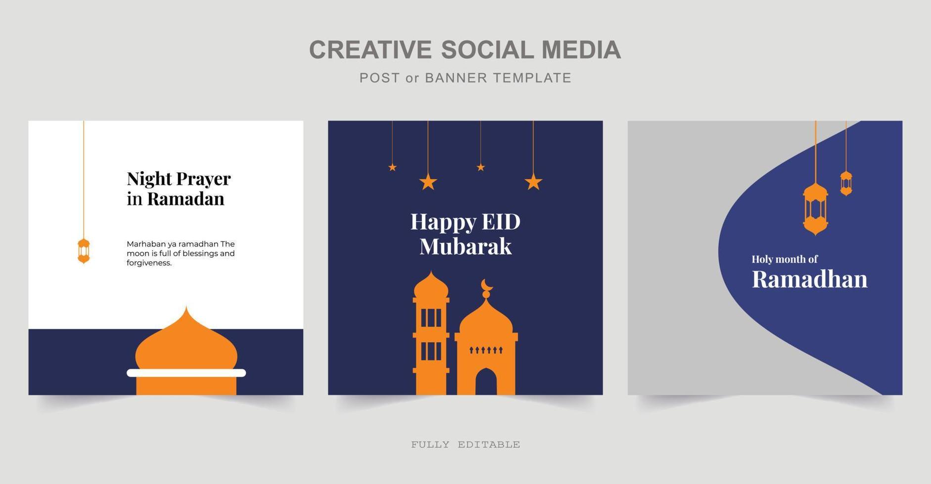 diseño de publicaciones en redes sociales de ramadán. una buena plantilla para publicidad en las redes sociales. perfecto para publicaciones en redes sociales, antecedentes y anuncios web en Internet. vector