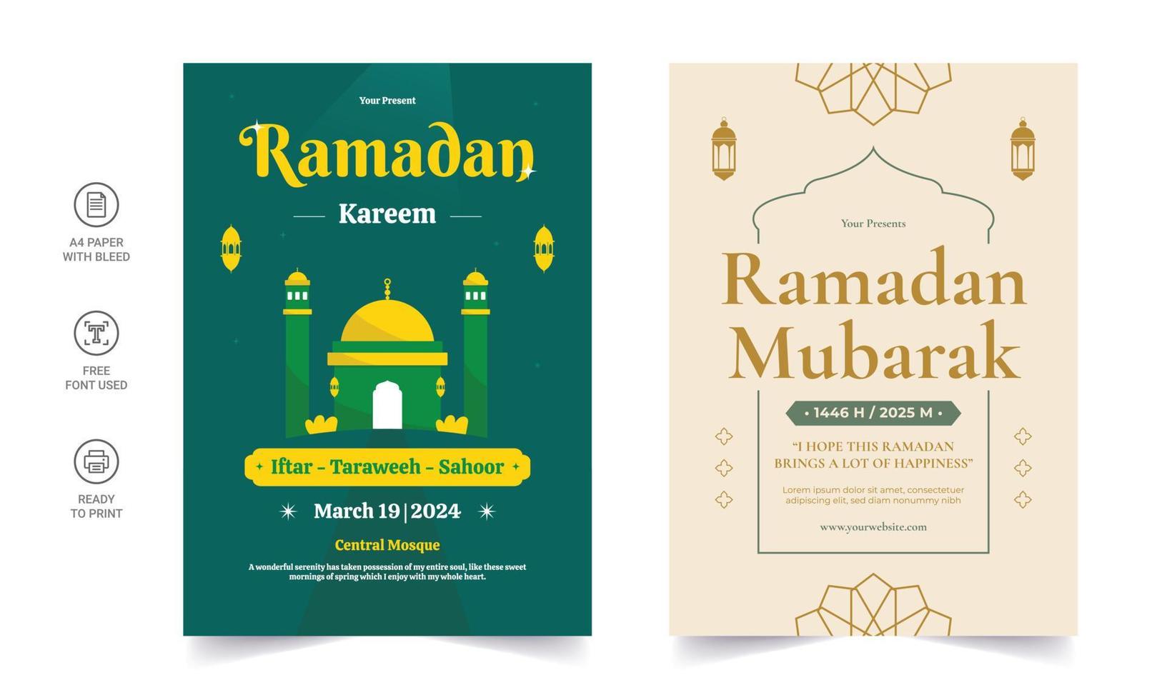 Ramadan Kareem Flyer. Ramadan Kareem set of posters or invitations design. decorative retro greeting card or invitation layout design vector