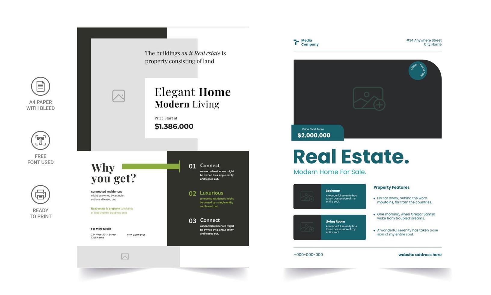 Real State Business Flyer Template - Home Selling Advertisement. Editable Flyer Template, Brochure Design, Real Estate Trifold Brochure or a4 size flyer. vector