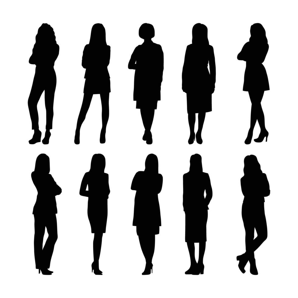 siluetas de mujeres de negocios en diferentes poses vector