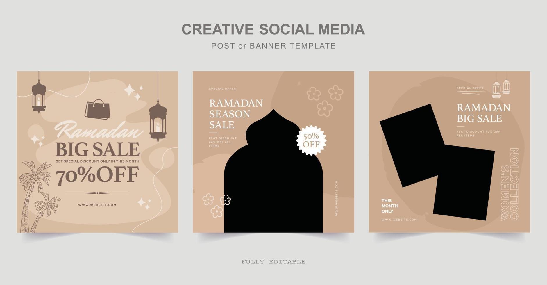 diseño de publicaciones en redes sociales de ramadán. una buena plantilla para publicidad en las redes sociales. perfecto para publicaciones en redes sociales, antecedentes y anuncios web en Internet. vector