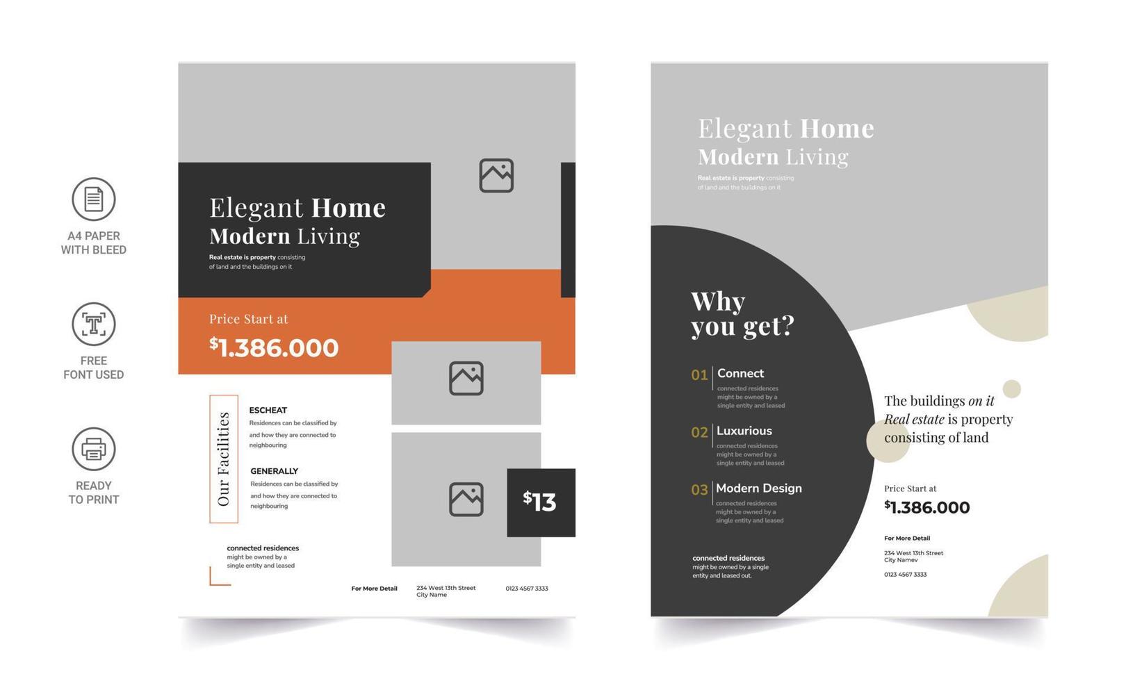 Real State Business Flyer Template - Home Selling Advertisement. Editable Flyer Template, Brochure Design, Real Estate Trifold Brochure or a4 size flyer. vector