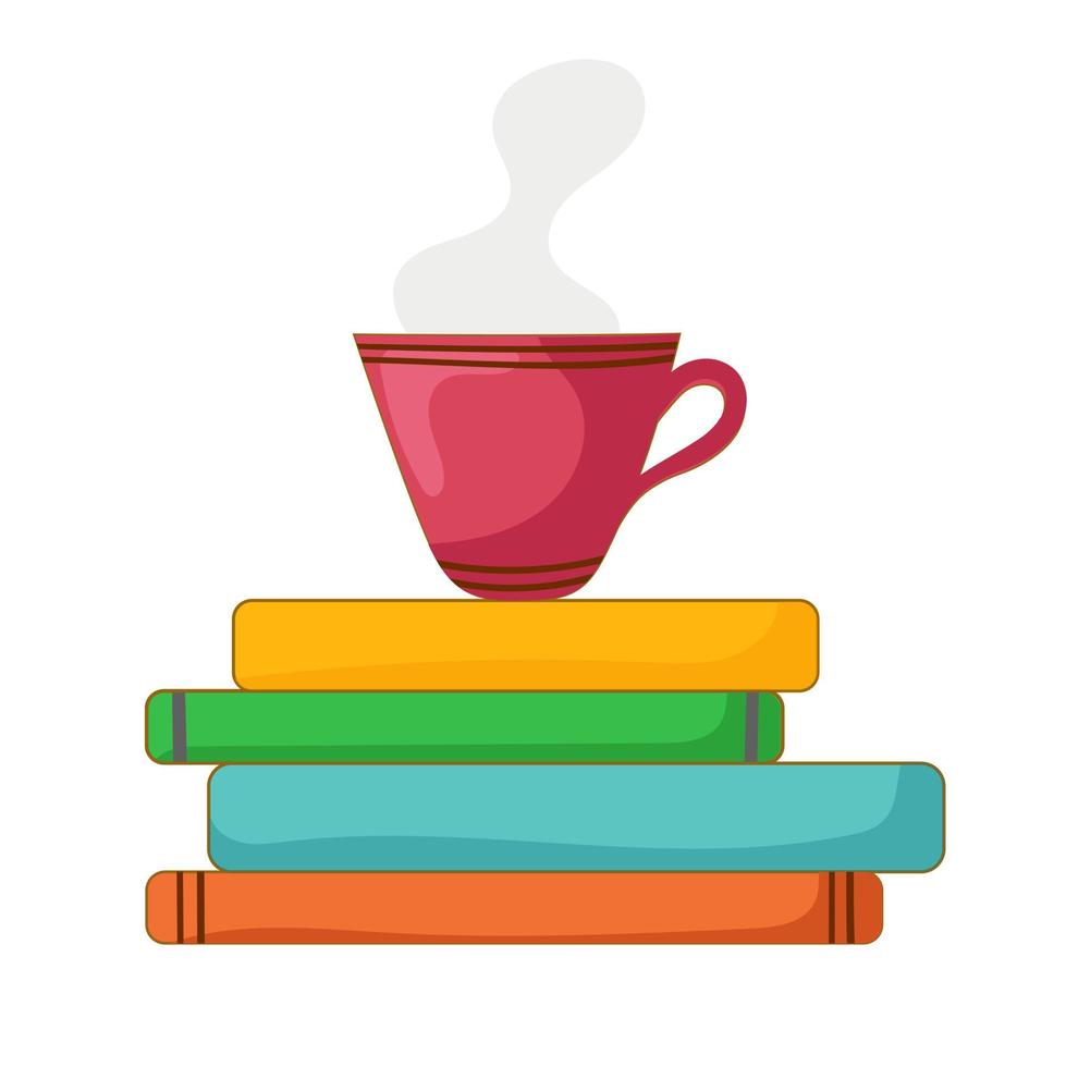 conjunto acogedor de otoño de ilustración, libros, taza de té o café vector
