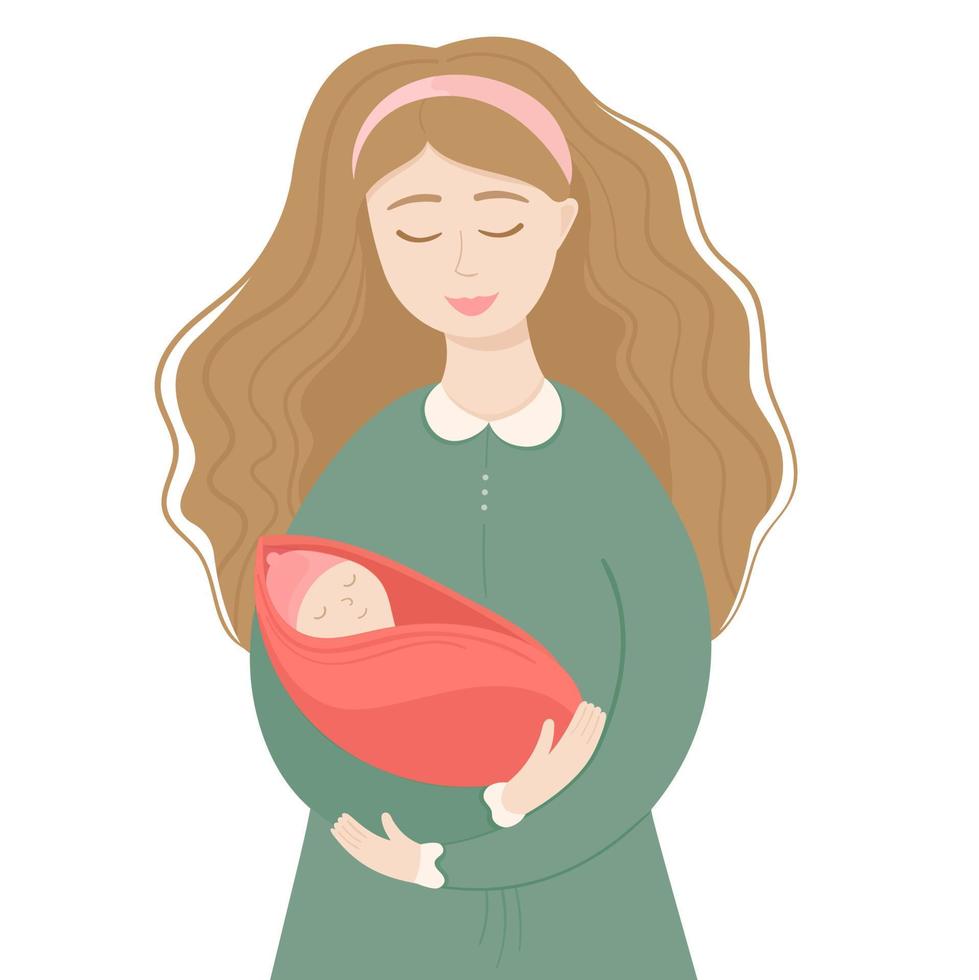 ilustración vectorial mujer con recién nacido a mano nueva vida, maternidad. día de la Madre vector