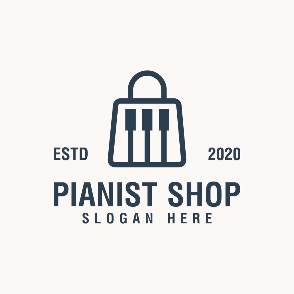 line art pianist shop logo, music store logo design vector template