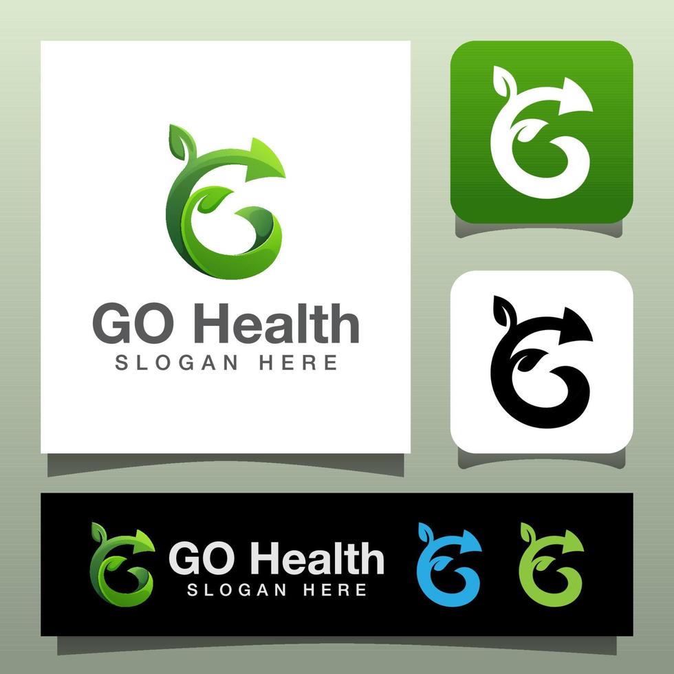 gradiente letra g ir diseño de logotipo de vida saludable con icono de flecha vector
