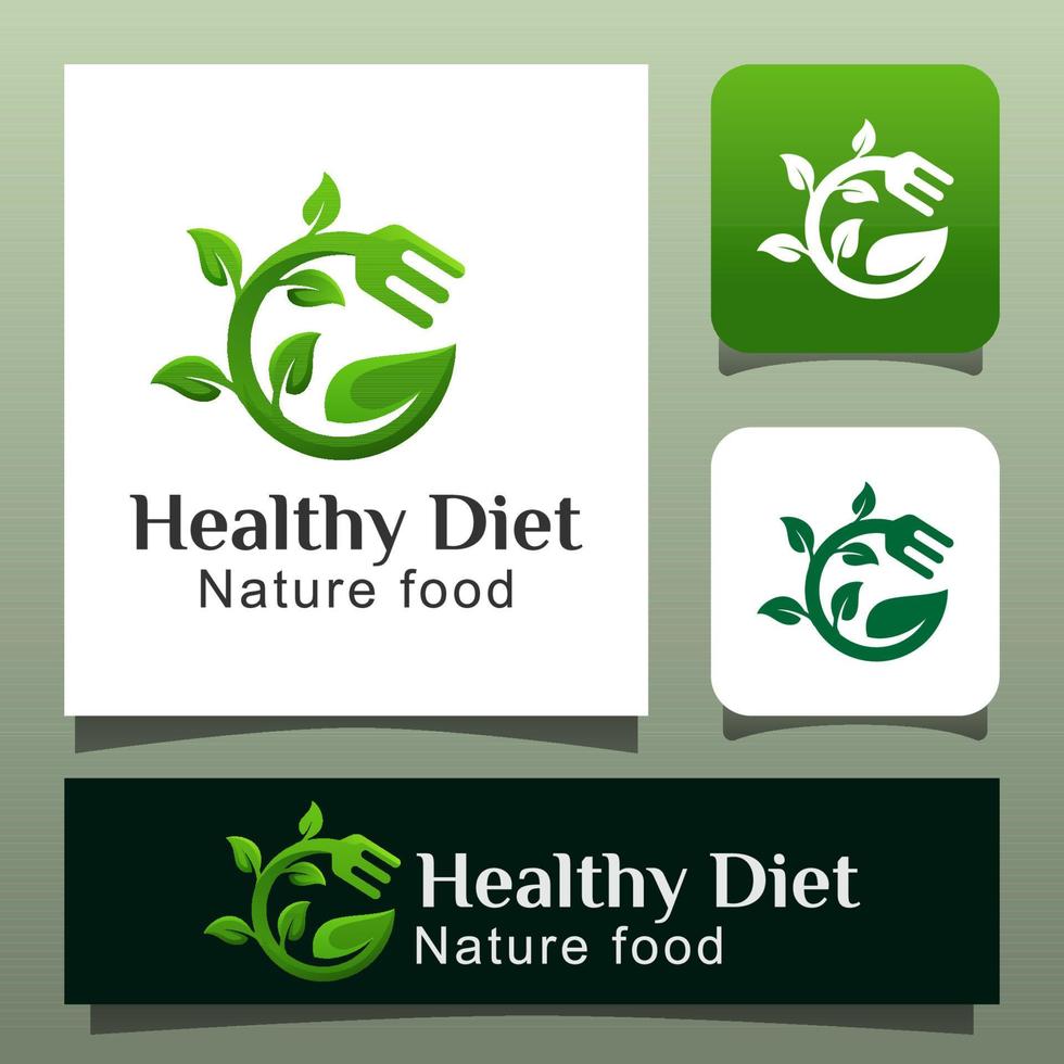 Healthy diet nature food logo design with green leaves vector