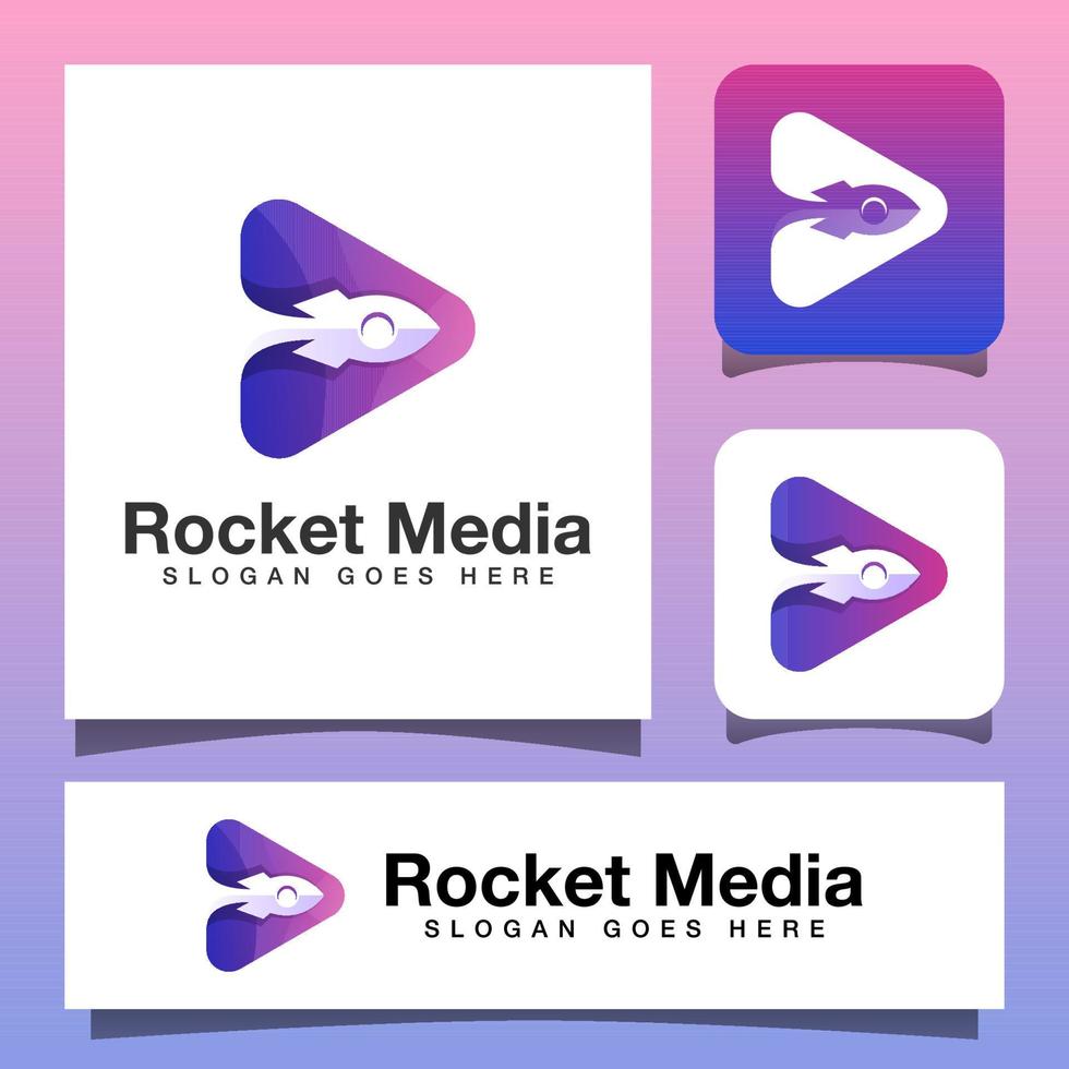 diseño de logotipo de medios de cohetes de color moderno vector