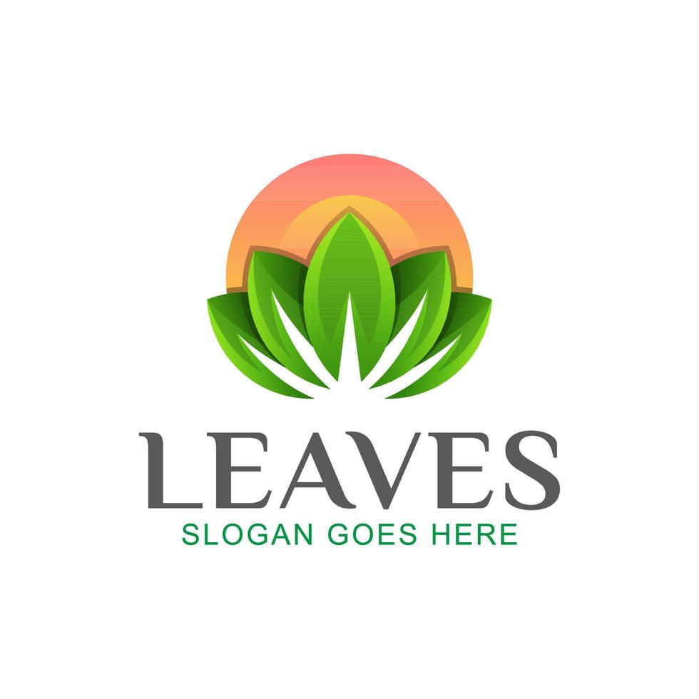 Leaves with sun logo, nature beauty, spa and lotus design vector