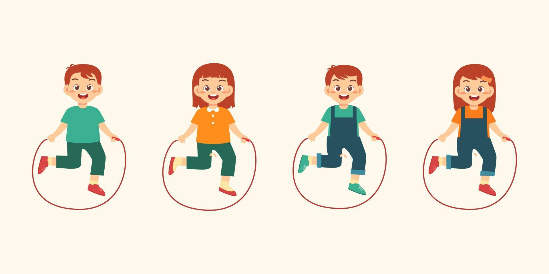 boy and girl kids playing jumping rope vector