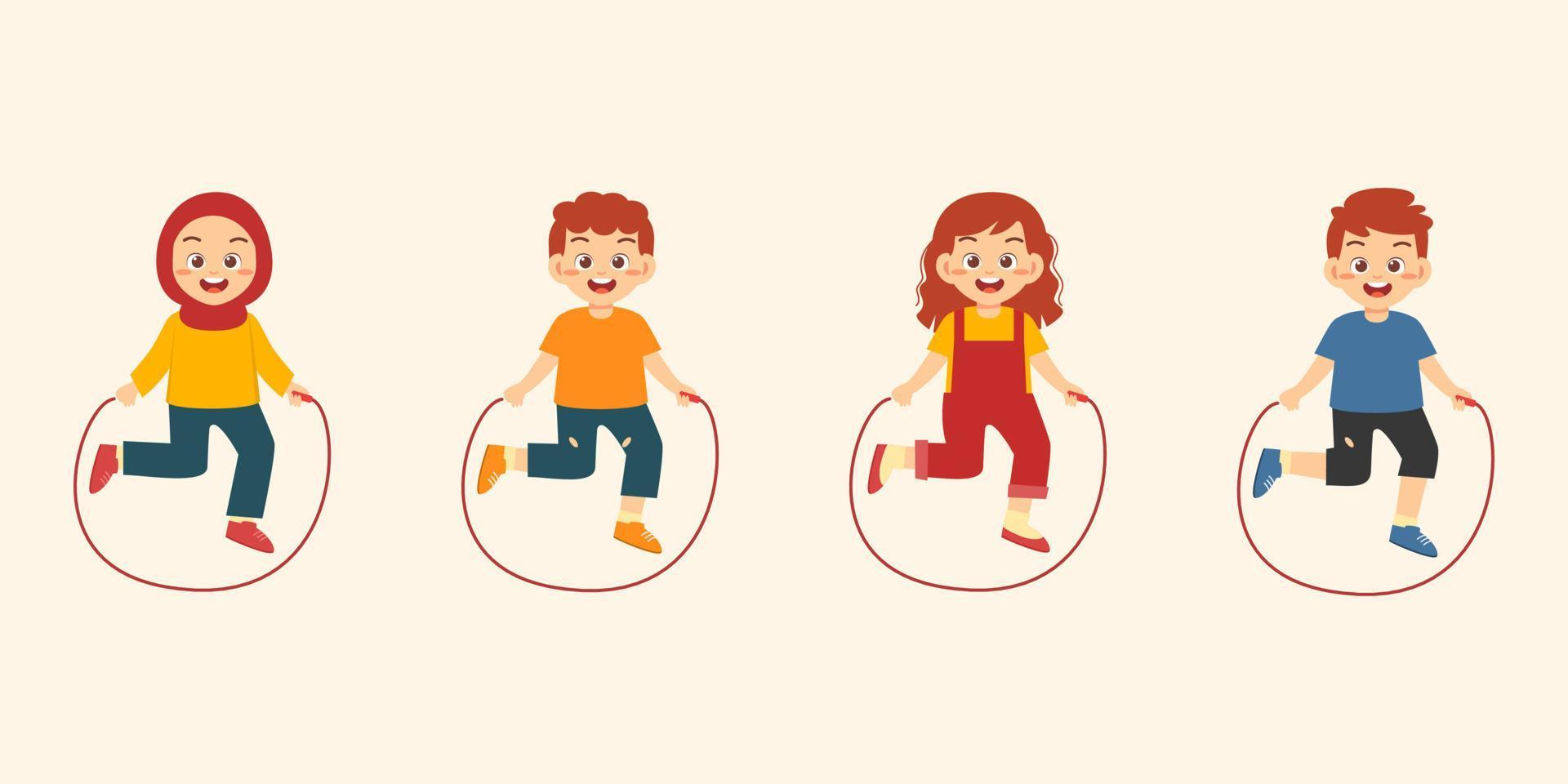 boy and girl kids playing jumping rope vector