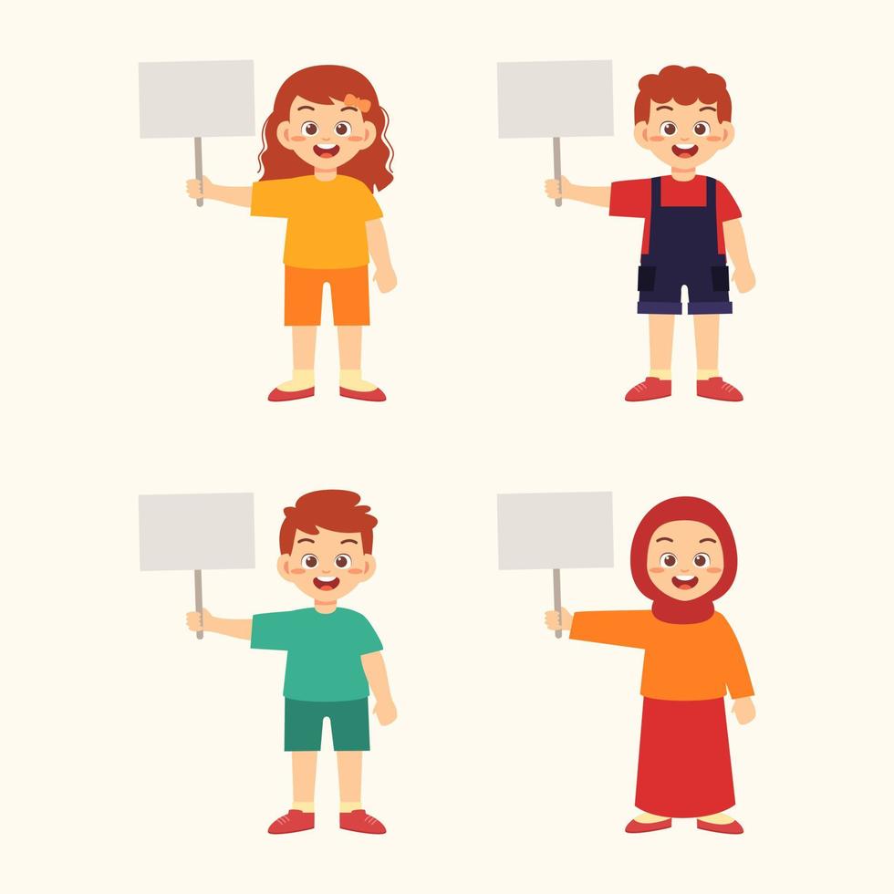 boy and girl holding banner vector