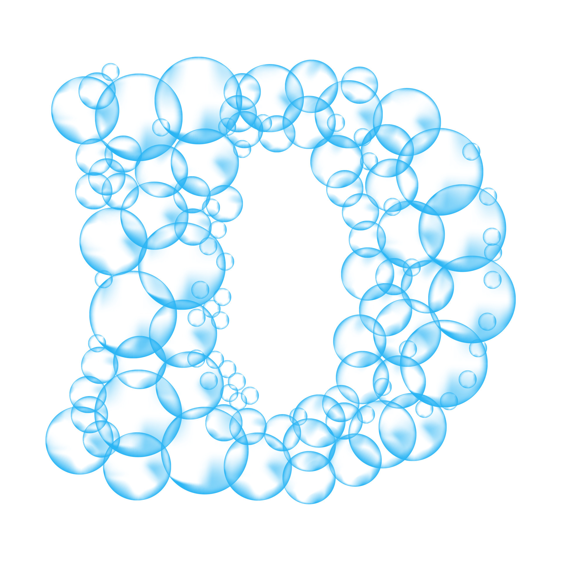 Alphabet of soap bubbles. Water suds letter d. Realistic vector font