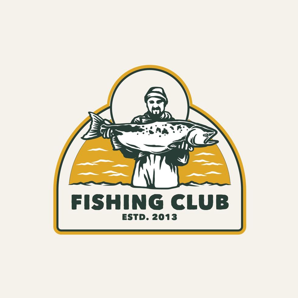 Hand Drawn Vintage Fishing Club Logo Label vector