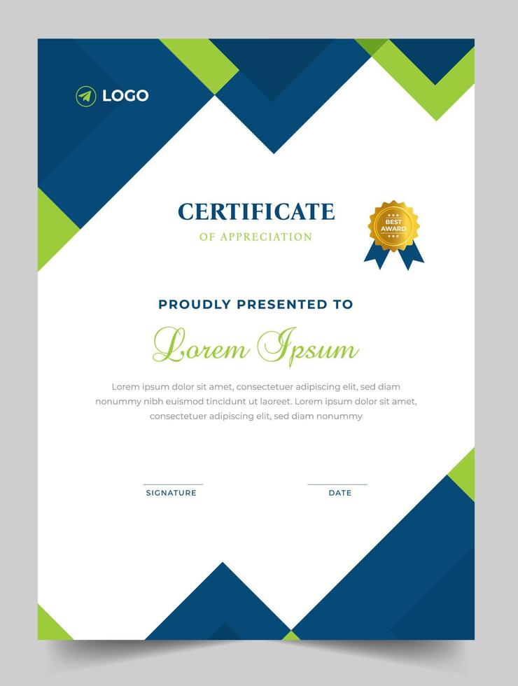 Certificate template in vector for achievement graduation completion. Certificate of appreciation template,  Clean modern certificate with gold badge.  luxury badge and modern line pattern Certificate