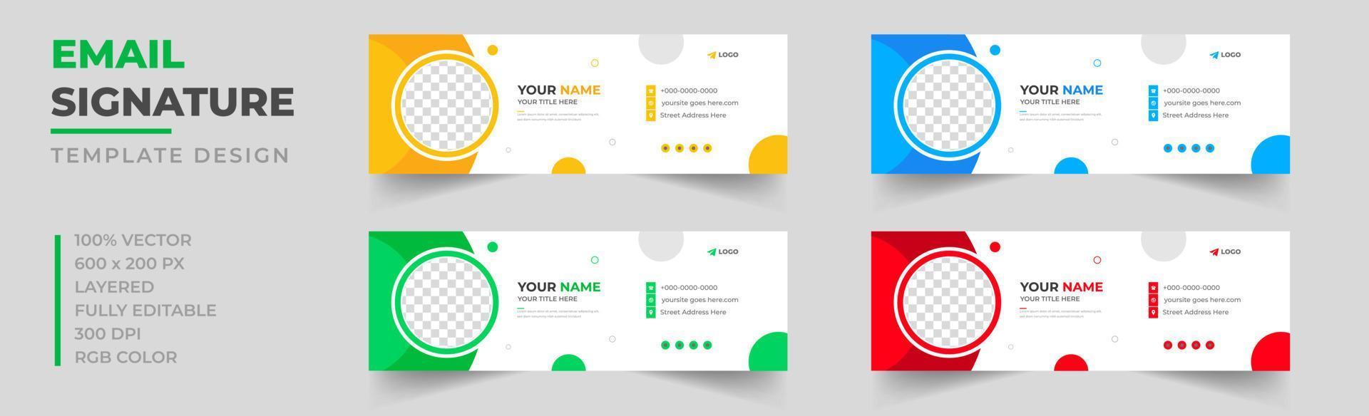 Corporate Modern Email Signature Design template. Email signature template design set with blue, yellow, red and green color. business email signature vector design. vector illustration