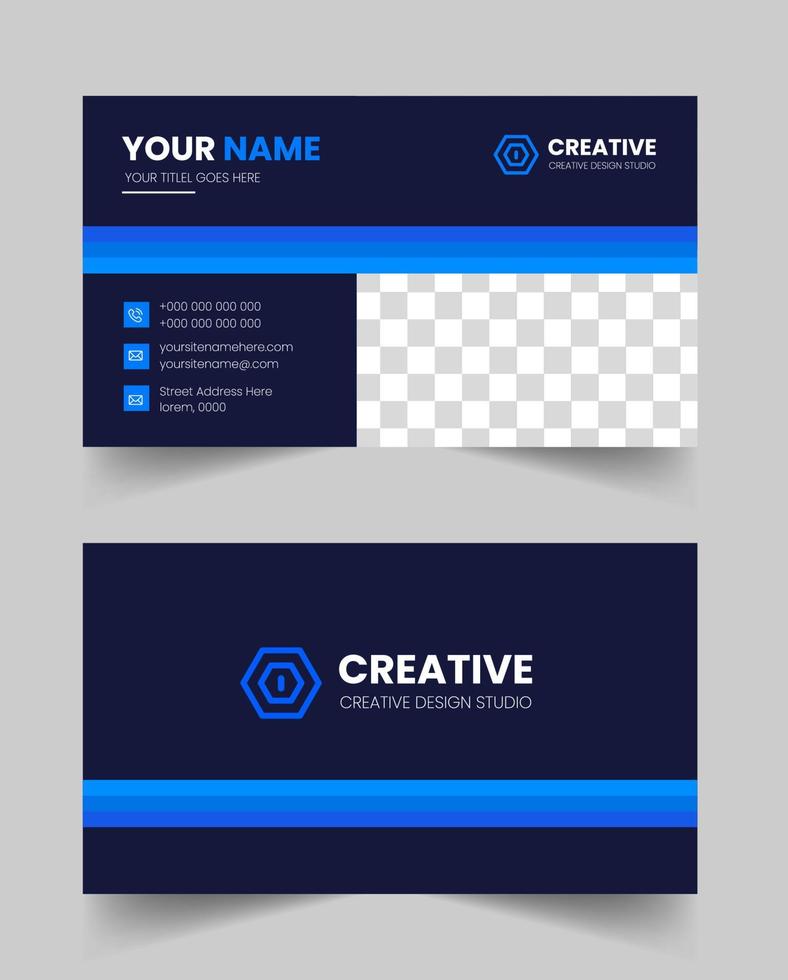 Blue modern creative business card design template. unique shape modern business card design. vector