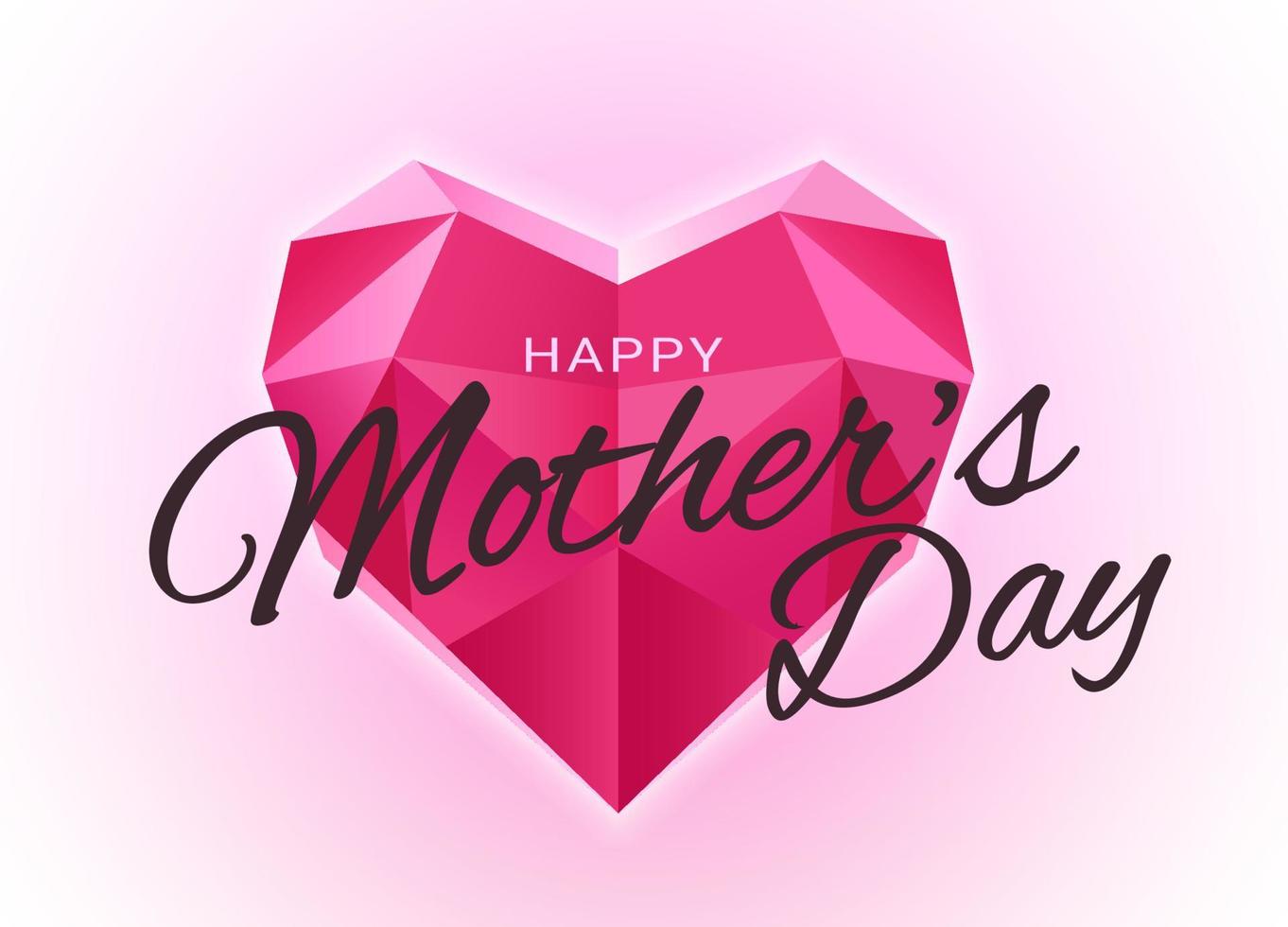 Happy mother's day with pink paper hearts symbol of love and text handwritten font on light pink background. vector