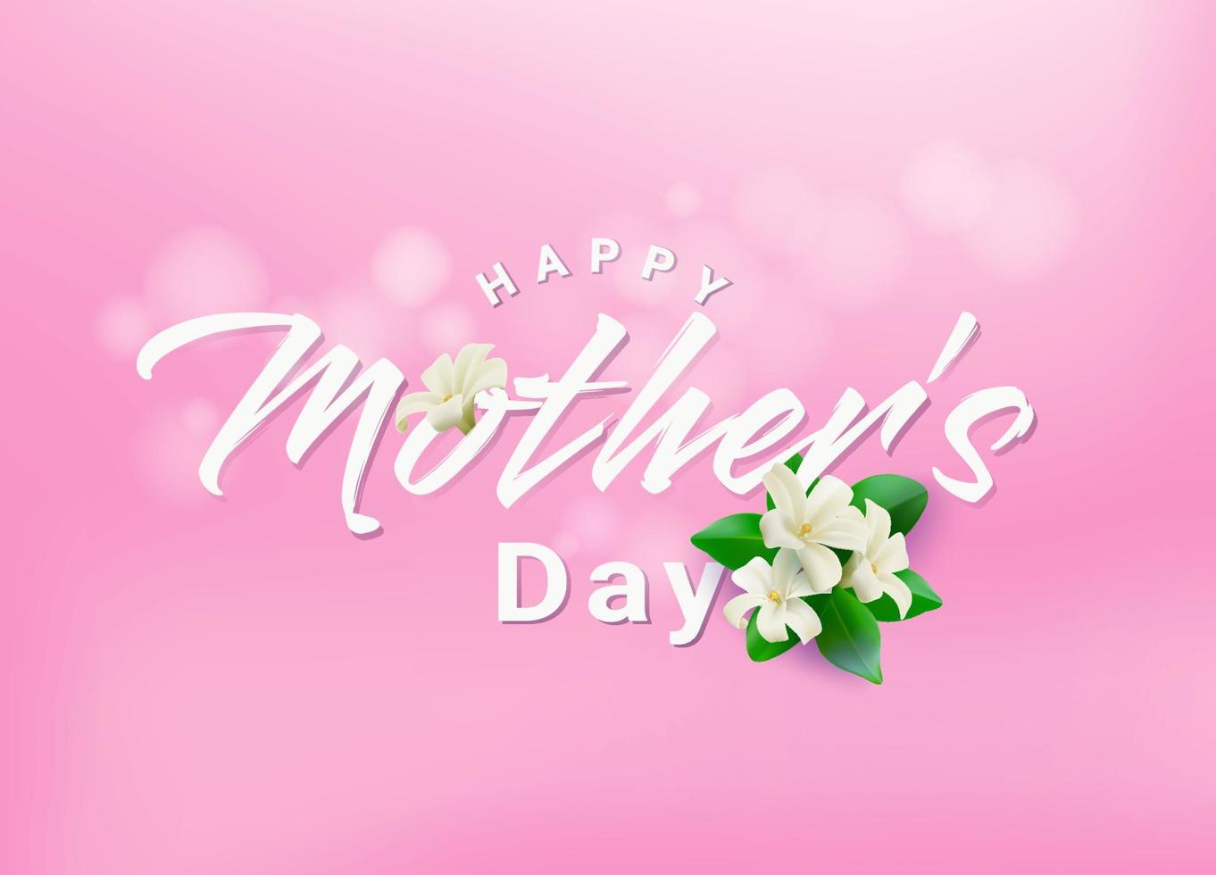 Happy Mothers Day with White flowers and leaves on light pink